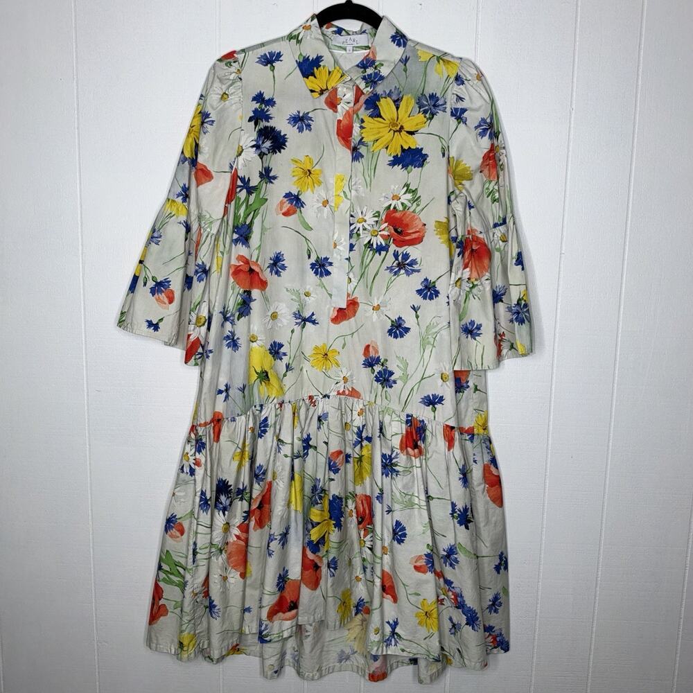 Pearl By Lela Rose Women’s Floral Poplin Flounce Shirt Dress Size Small